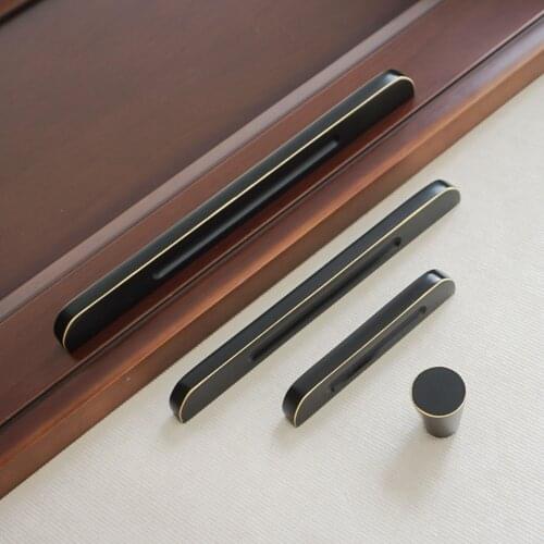 2.5" 3.75" 5" 6.3" Copper Door Pull Handles Black Round Drawer Knobs Modern Kitchen Cabinet Handle Dresser Knob 64 96 128 160mm