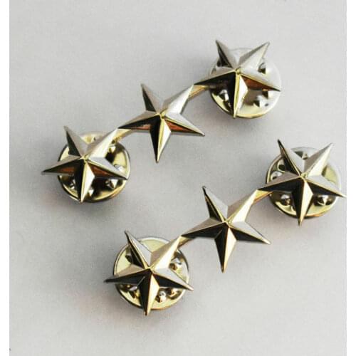 WW2 PAIR OF US OFFICER 3 STAR MINI LIEUTENANT GENERAL RANK BADGES PIN SILVER MILITARY INSIGNIA