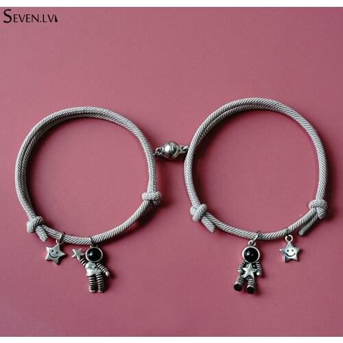 2pcs / set astronaut Charm Jewelry magnet attract couples Bracelet adjustable rope bracelets jewelry gift for women and men