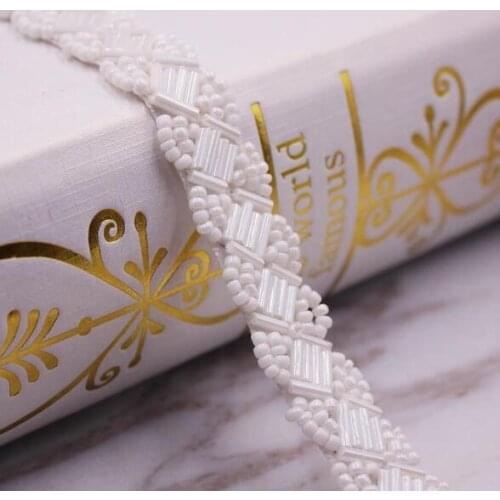 4Yards Sewing Accessories Milk White Pearl Beading Lace Trims Bridal Beaded Rhinestone Lace Appliques Belt For Wedding Dresses