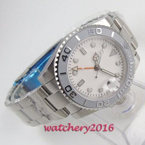 43mm Sterile White Dial Sapphire Glass Romantic Sweet Date GMT Sapphire Glass Ceramic Bezel Automatic Movement mens Watch