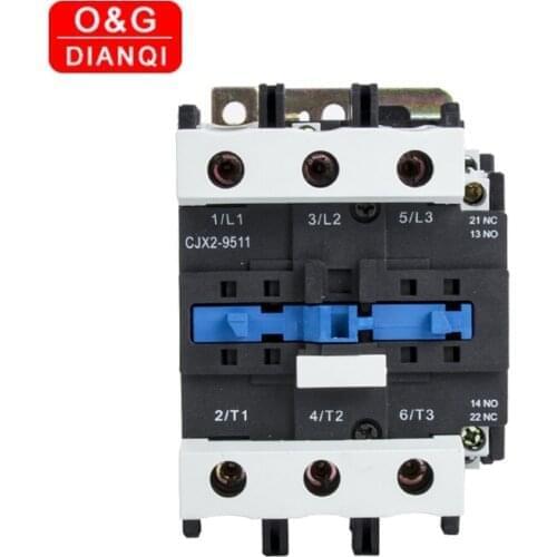 95A AC Contactor CJX2-9511 9501 LC1 3Phase 3-Pole NO Coil Voltage 380V 220V 24V 50Hz Din Rail Mounted 3P+1NO 1NC Contactor