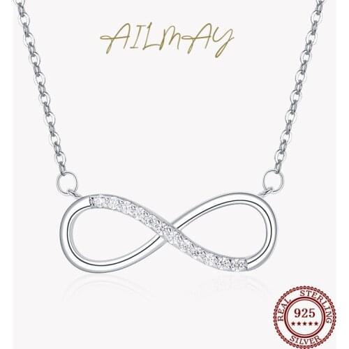 Ailmay 100% 925 Sterling Silver Infinite Love Pendant Necklace For Women Dazzling Clear Zircon Fine Accessories Jewelry GIFT