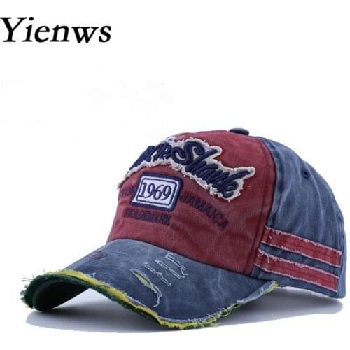 Yienws Vintage Old Worn Jeans Baseball Caps for Women Men Letter Embroidery Fashion Bone Trucker Hats Summer Full Sun Hat YIC607