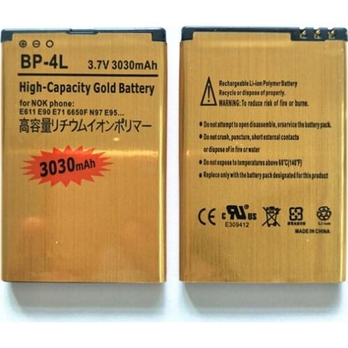 2PCS/LOT Gold 3030mAh BP-4L Battery for Nokia E61i E63 E90 E95 N97 N810 E72 E73 E55 E52 E71 6650 6760 BP4L BP 4L Phone Recharge