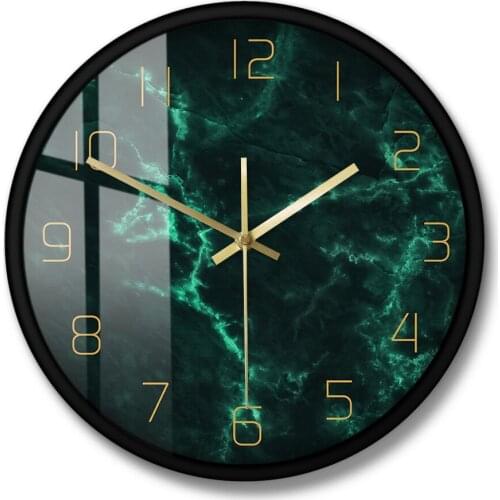 Living Room Decorative Clock Marble Pattern Green Nordic Wall Clock Minimalist Art Home Decor Creative Round Print Wall Clock