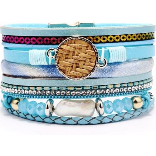 Exquisite Women Multi-Layer Bracelet Gifts Fashion Womens Braided Leather Bracelet Magnetic Buckle Bohemian Jewelry Hot Sale