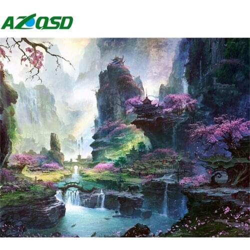 AZQSD Painting By Numbers Mountain Picture Oil Painting By Numbers Valley Scenery Hand Painted Home Decor 60x75cm Diy Frame