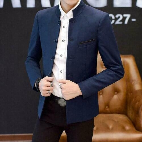 Chinese Mens Tunic Suit Blazer Stand Collar Slim Short Button Formal Jackets