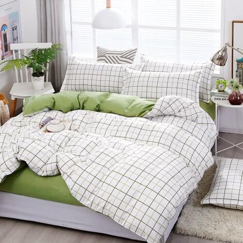 Fashion White Green Plaid Simple Luxury Comforter Bedding Set Cartoon Modern King Queen Twin Size Bed Linen Duvet Cover Set Gift