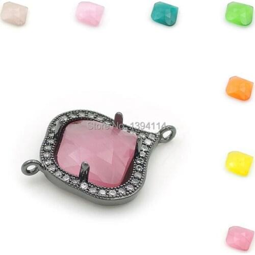 24*18*5mm Micro Pave Clear CZ Drop Settings Connectors Of Faceted Cats-Eys Stone Fit For Making DIY Bracelets Jewelry