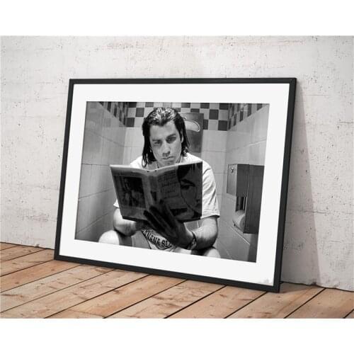 Wall Art Prints Vincent Vega Toilet Scene Poster Black and White Movie Canvas Painting for Living Room Bathroom Home Decor