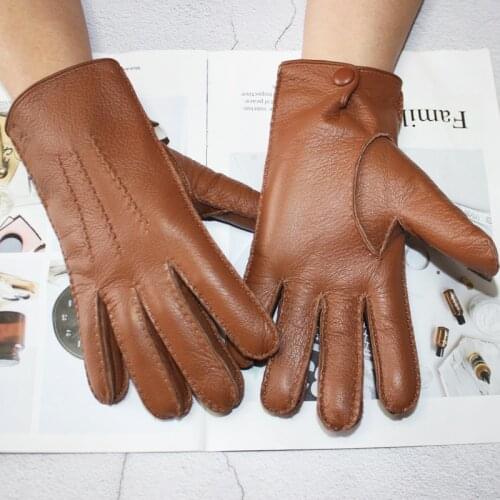 Bickmods New Mens Fashion Deerskin Gloves Colour Touch Screen Hand-Stitched Wool Lining Genuine Leather Gloves
