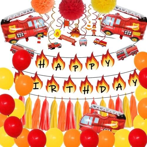 Fire Truck Birthday Party Decoration Banner Ballons Cake Topper Fireman Firefighter Baby Shower 3th 4th Birthday Party Supplies