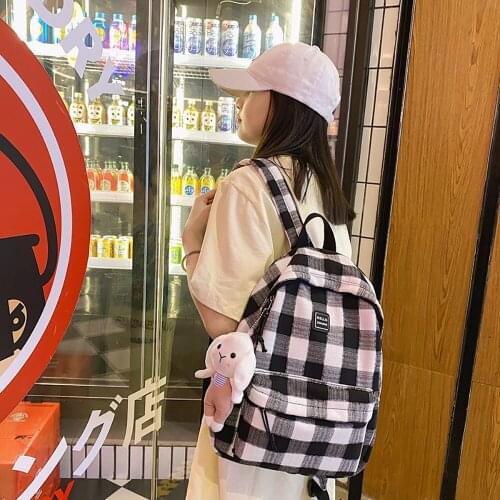 ABQP Large Capacity Backpack Bags For Women Nylon Plaid College School Girls Backpack Travel Working Female Bagpack Bags