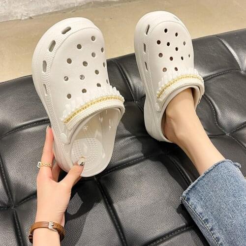 White platform sandals women chunky 2021 summer graden clogs Soft Bottom Beach Sandals Women Breathable Ankle-Wrap Sandalias