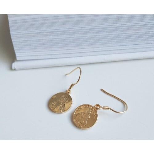 925 Sterling Silver Phaistos Disc Round Maria Dangle Earrings Gold Ancient Greek Coin Medal Drop Earrings Women Anniversary Gift