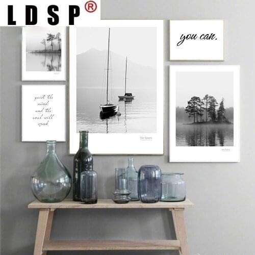 Scandinavian Landscape Canvas Poster Nordic Style Lake Boat Forest Nature Wall Art Print Painting Decor Pictures Home Decor