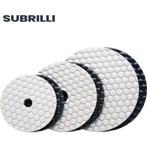 SUBRILLI 3"/4"/5" Dry Buffing Pad Diamond Flexible Buff Wheel Black White Resin Bond For Marble Granite Stone Concrete Abrasive