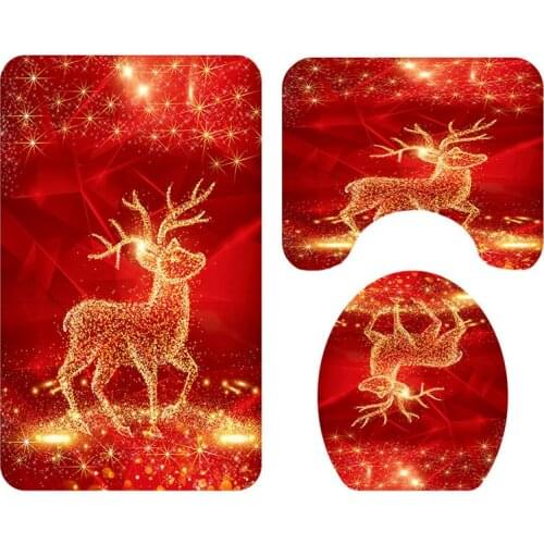 Marry Christmas cartoon Three-piece set 3D printed Bathroom Pedestal Rug Lid Toilet Cover Bath Mat Set drop shipping 11