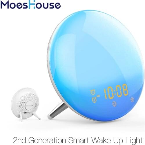 WiFi Smart Wake Up Light Workday Alarm Clock with 7 Colors Sunrise/Sunset Simulation 4 Alarms Compatible with Alexa Google Home