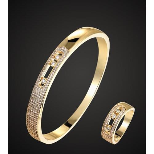 Vanifin Brand Messeka Luxury Micro Pave Setting Bangle With Ring Wedding Jewelry Sets Bracelet Women Aneis Pulseira Bijoux