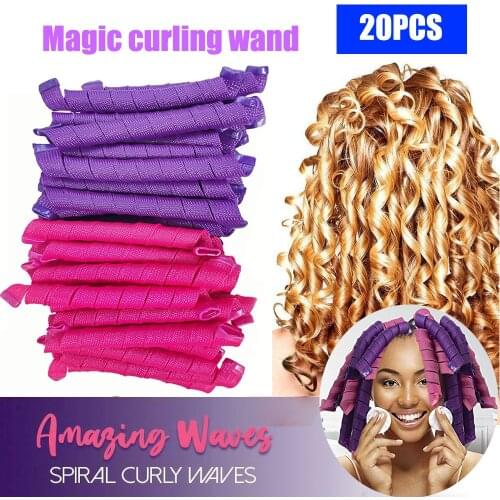20Pcs/bag 55cm Magic Curlers Fashionable Hair Rollers Easy To Use No Heat Curl Spiral Curls Styling Kit for Long Hair Hairstyle