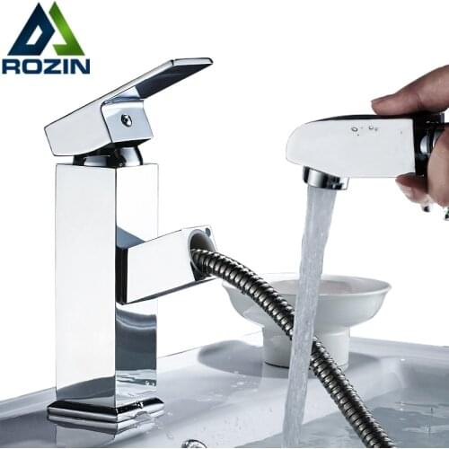 Pull Out Kitchen Faucet Chrome Brass Bathroom Basin Faucet Single Hole Mixer Tap Deck Mounted Hot And Cold Tap