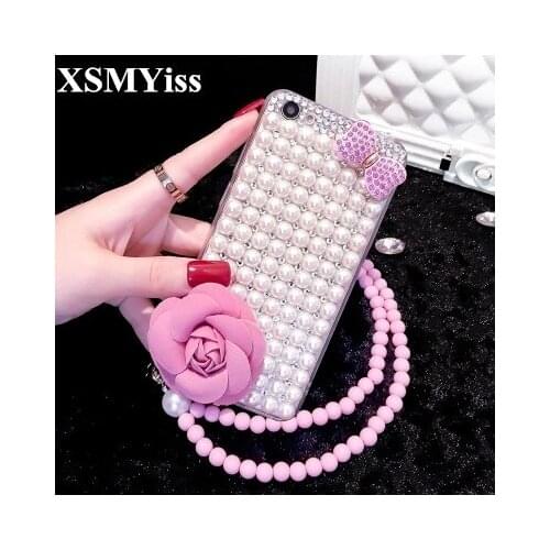 XSMYiss For HuaweiP8 P9 P10 P20 P30 PLUS LiTE Mate10 20 Pro Lite luxury Glitter Pearl Rhinestone Bow with Flower Soft Phone case