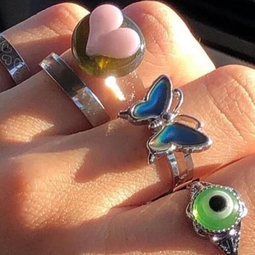 Y2K Jewelry Temperature Change Butterfly Rings for Women Metal Opening Adjustable Vintage Goth Rings Charms 90s Aesthetic Gifts