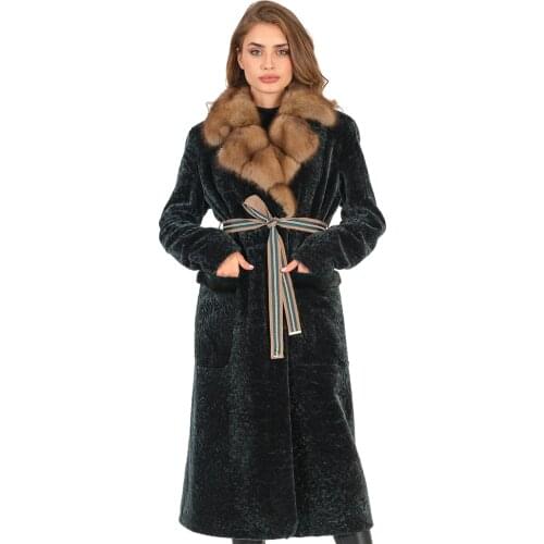 MODAQUEEN Store Women Emerald Green Color Genuine Marten Fur Accessory Lamb Fur Coat 2002-I Original Pelage Coat Traf New Season