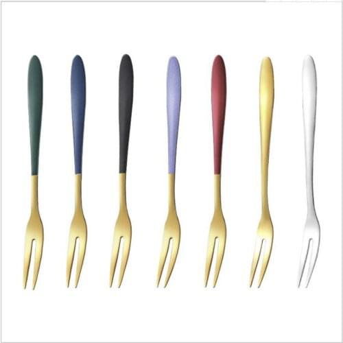 1PCS304 Deluxe Stainless Steel Fruit Fork Western-style Dessert Salad Mini Creative Two-tooth Cake Fork Tableware Kitchen Tools