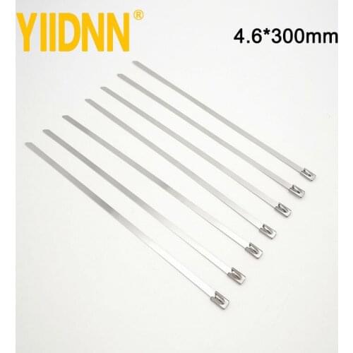 100pcs 11.8 Inches(4.6*300mm)201/304/316 Stainless Steel Exhaust Wrap Multi-Purpose Locking Cable Metal Zip Ties