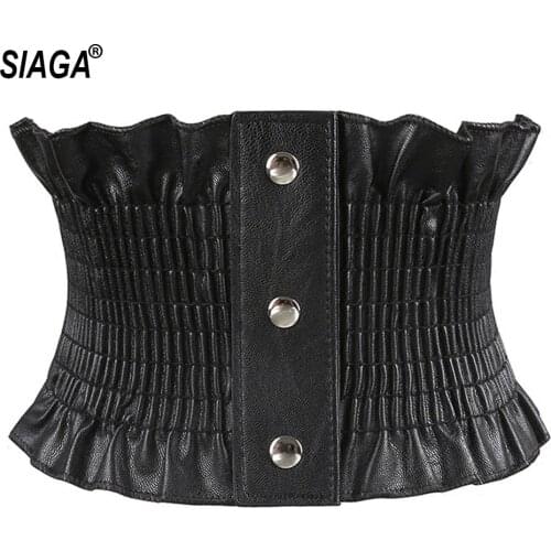 2021 New Design Womens Black Elastic Wide Waistband Genuine Leather Cummerbund Ladies Designer Overcoat Belt for Women FCO251