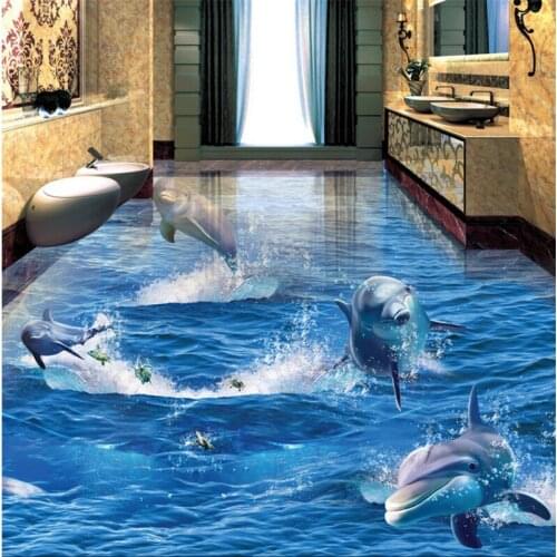 Wellyu Custom nonwovens wallpaper dolphins out of the water Ocean World 3D stereo bathroom living room floor