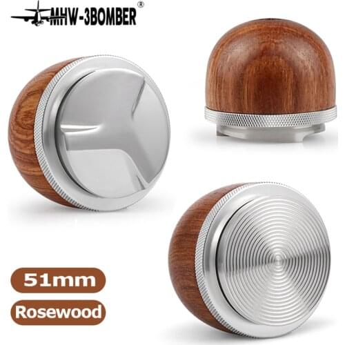 51mm Stainless Steel Coffee Tamper Macaron Powder Hammer Wooden Espresso Tamper Thread Grinder Distributor Coffee Accessorie