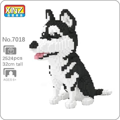 CB 8037 Siberian Husky Dog Animal Pet 3D Model DIY Mini Magic Blocks Bricks Building Toy For Children 32cm Tall Gift No Box