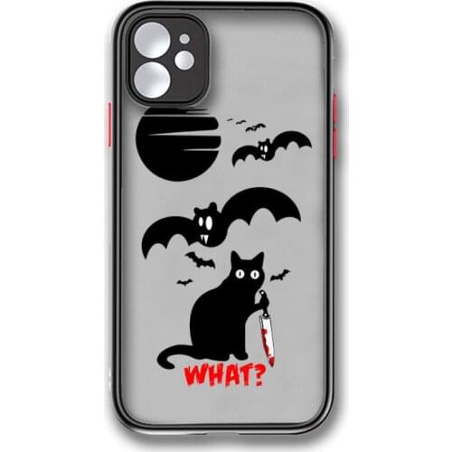 Funny Black Cat What Phone Case Colorful Bumper Shockproof Trasparent For iPhone 12 11 Pro Max XR X XS 7 8 Plus Cover