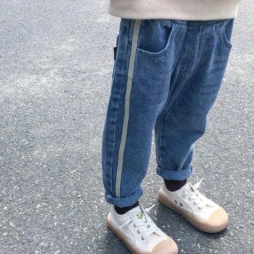 Childrens Jeans Spring Autumn New Baby Girls and Boys Korean Denim Pants Kids Elastic Waist Fashion Striped Jeans Baby Trousers