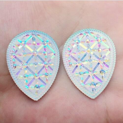 DIY 30*40mm Water drop White AB Resin Rhinestone Crystal Flatback Beads Sew On Craft -E630