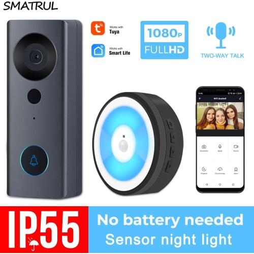 SMATRUL Tuya 1080P HD Video Door Bell Camera WiFi Wireless Smart Home DoorBell Outdoor Intercom 2 Way Audio LED Night Light USB