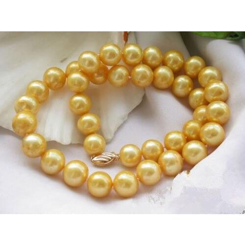 10-11 mm round natural south sea gold pearl necklace 18 "