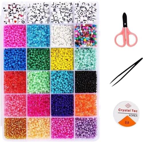 1Box Round Glass Seed Beads Loose Charms Elastic Strings Small Beads for DIY Bracelets Jewelry Making Finding Beading Supplies