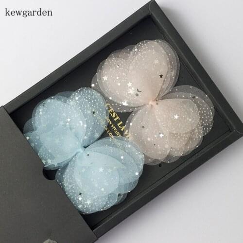 Kewgarden DIY Hairbow Hairpin Headband Shining Stars Gauze Sheet Fabric Accessories Handmade Bowknot Materials Wholesale 50Pcs