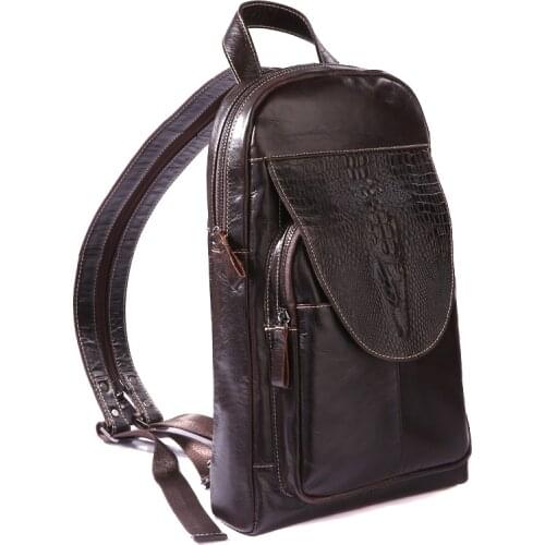 Multifunction Crossbody Bag for Men Genuine Cow Leather Chest Pack Male Messenger Bags for 13.3" Laptop Casual Chest Big Bag