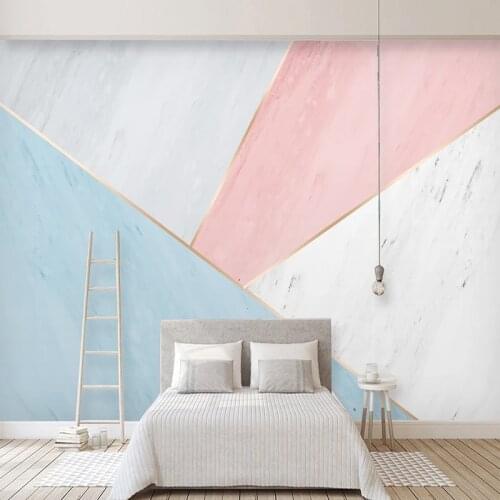 Custom Wall Cloth Simple Geometric Pink Marble Wall Sticker Mural Living Room Children Bedroom Wall Decor Wallpaper 3D Fresco