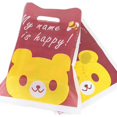 New Design Wholesale 100pcs/lot 25*35cm Lovely Bear My Name is Happy Large Plastic Christmas Gift Packaging Bags