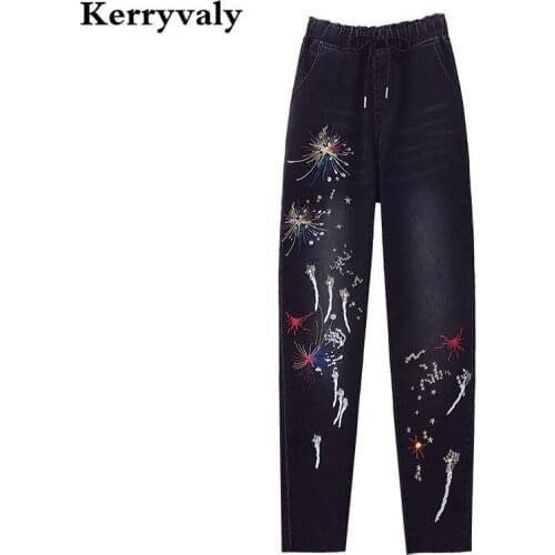 New High Waist Elastic Embroidered Harun Oversized Jeans Women Loose 4XL Plus Size Denim Pants Pantalones Vaqueros Mujer K9231
