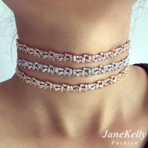Popular cubic zirconia Baguette choker necklace for Women adjustable length Punk Hiphop Rock geometric chokers necklaces N860241