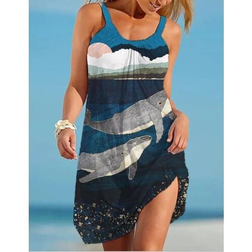 Dolphin 3D Printed Off Shoulder Sleeveless Beach Dress Women Sundress Sexy Dresses Bikini Hawaii Summer Holiday Beachwear Dress